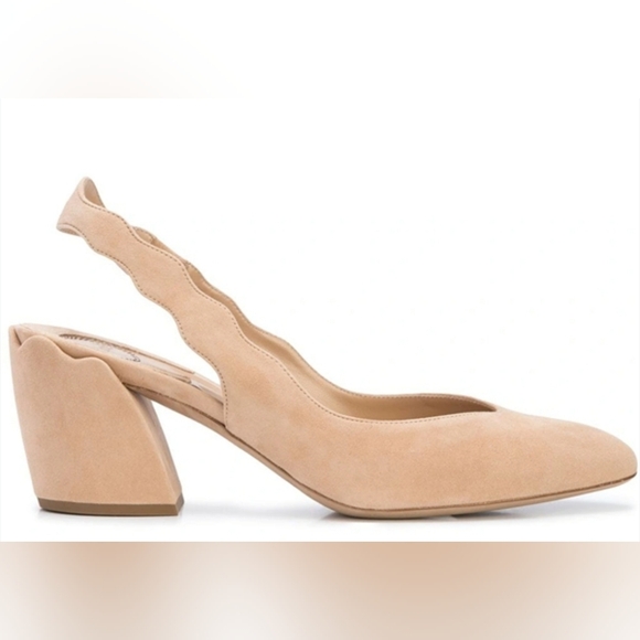 Chloe Beige Scalloped Slingback Heels Size 36.5